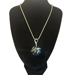 VTG Swarovski Celestial Orb Pendant Necklace Chain Blue/Green Textured Signed
